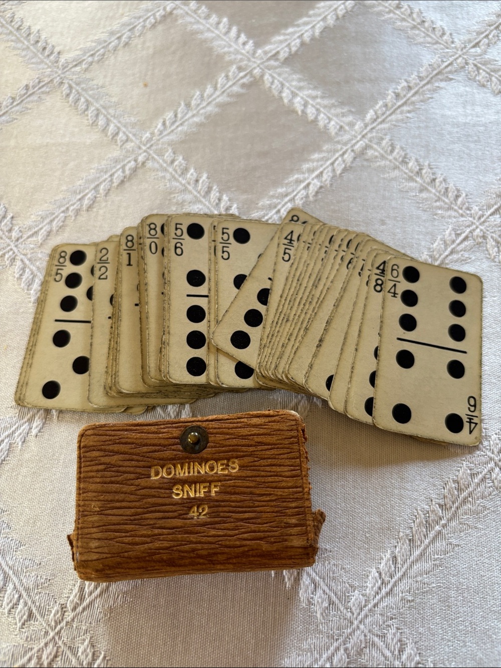 Rare Antique 1906 Mini Set Dominoes, Game of 42 Sniff Playing Cards